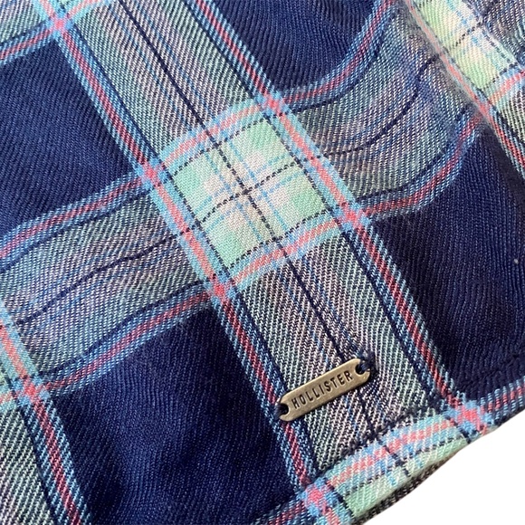 Hollister Mini Skirt Blue Checked Plaid Y2K Vibes Summer Lightweight Flannel M - Picture 4 of 6